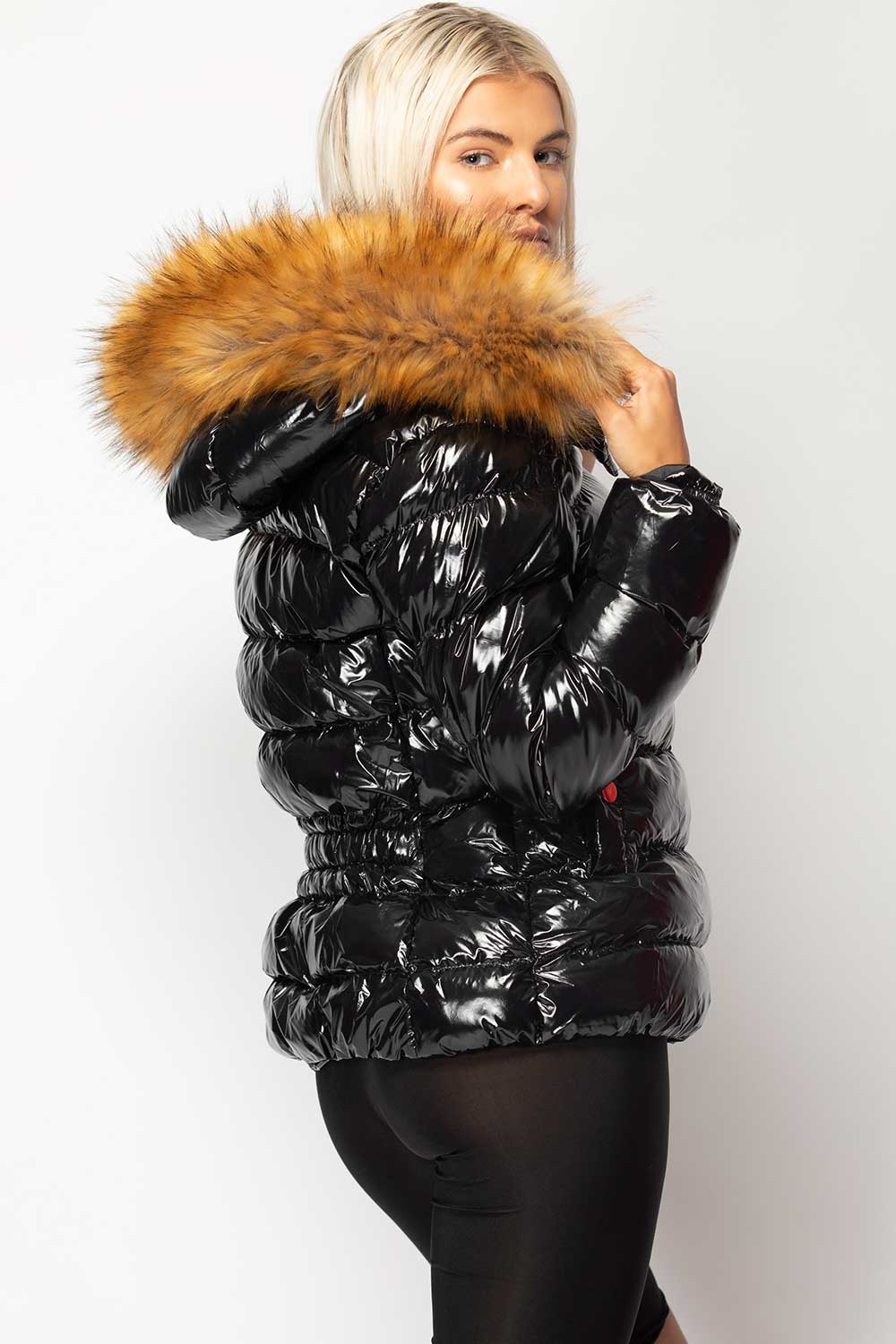 black shiny puffer jacket womens uk