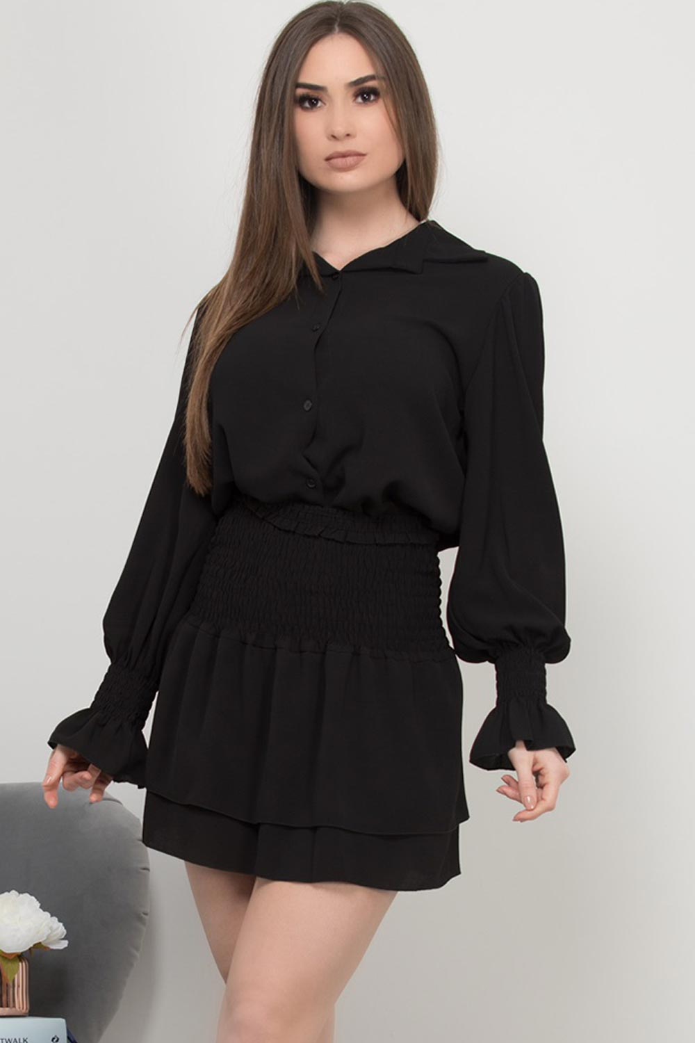 black shirt and skirt set