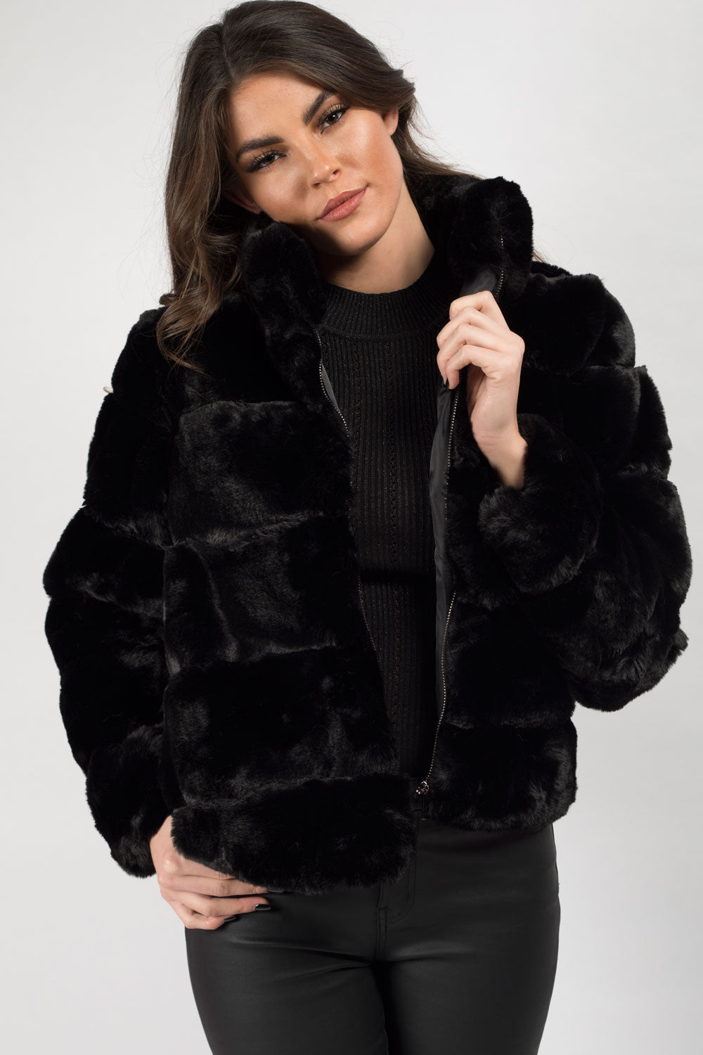 black faux fur jacket