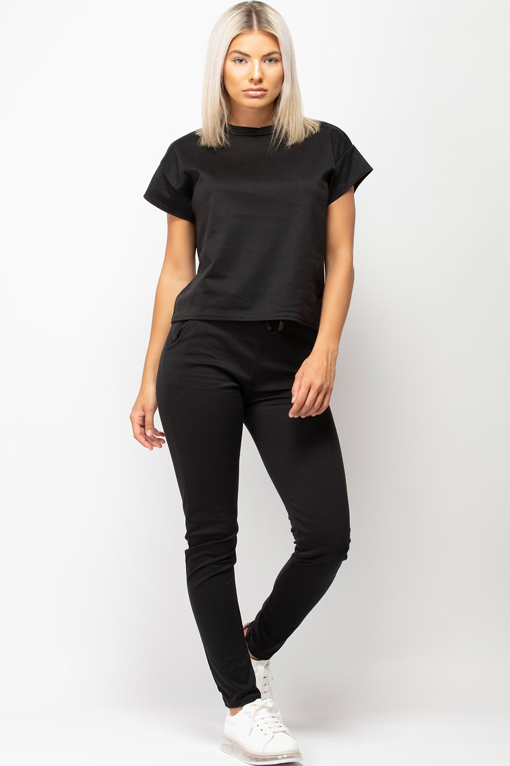 womens black short sleeve loungewear set