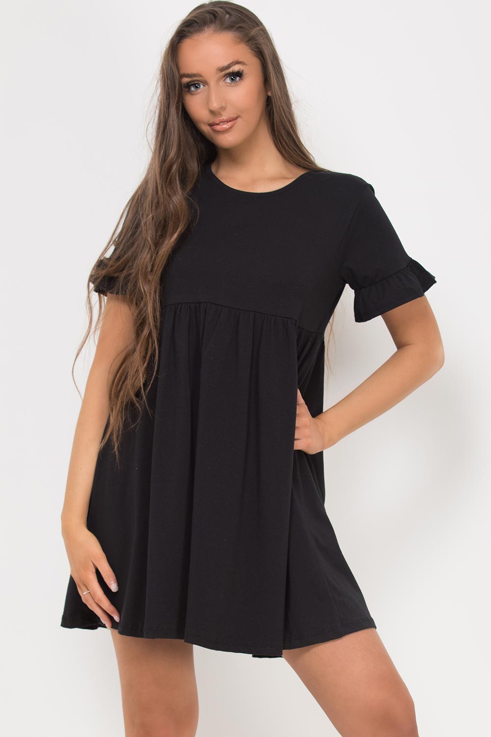 short sleeve skater dress black