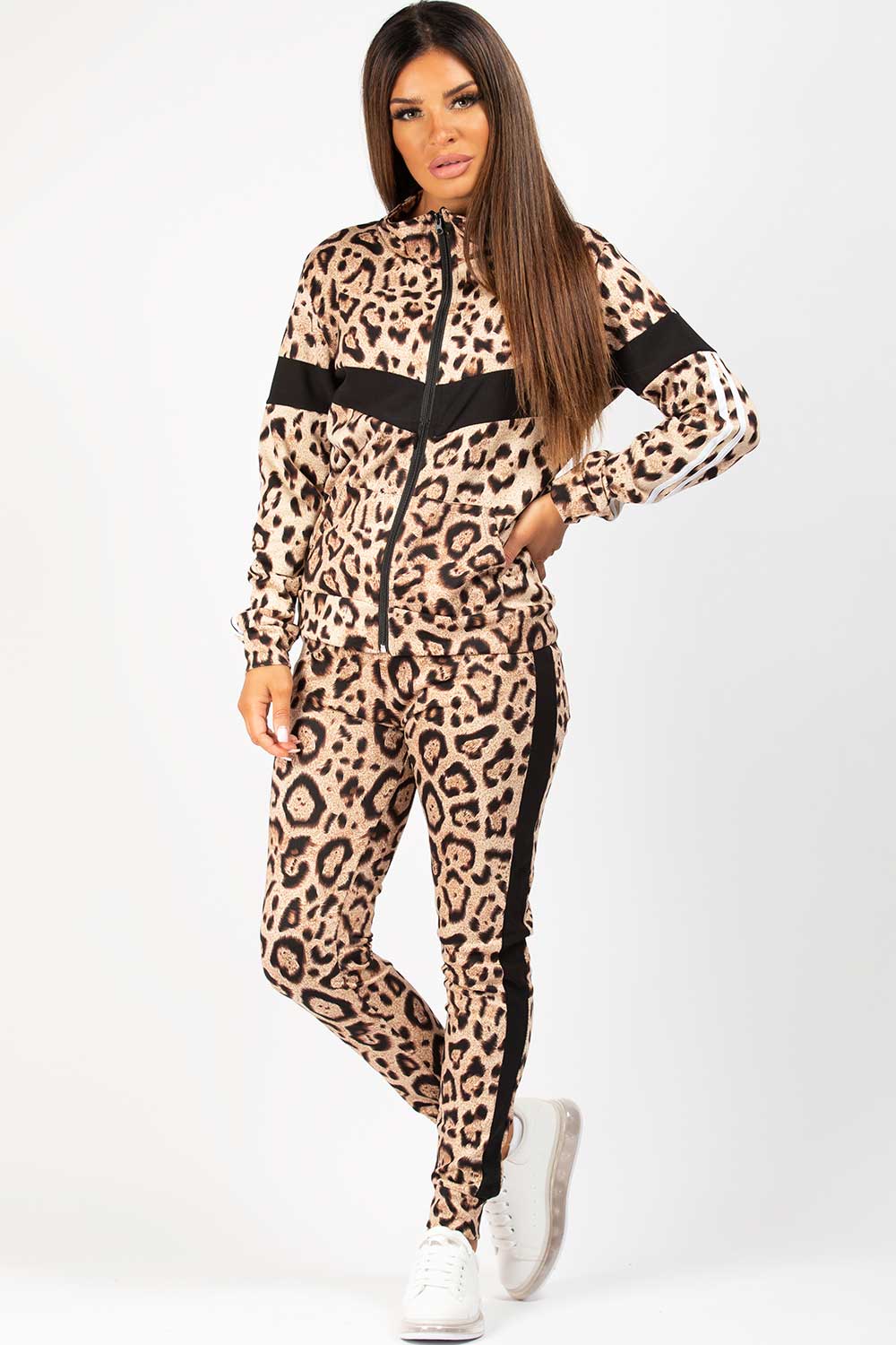 Zip Front Leopard Print Loungewear Co Ord Set