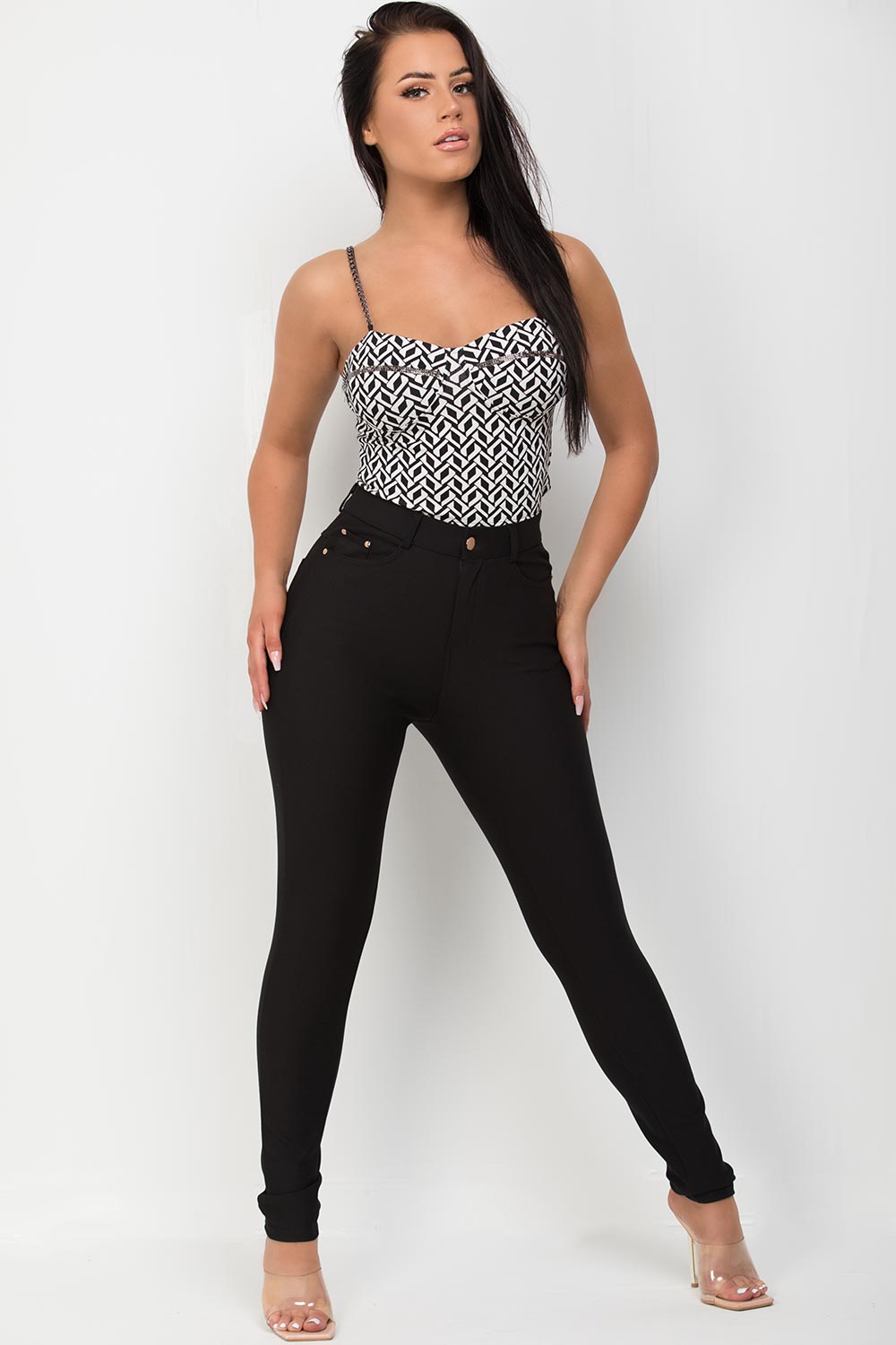 high waisted skinny trousers black