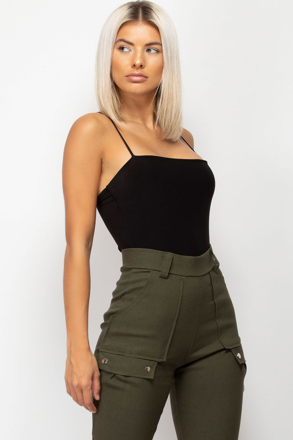 spaghetti strap slinky bodysuit black