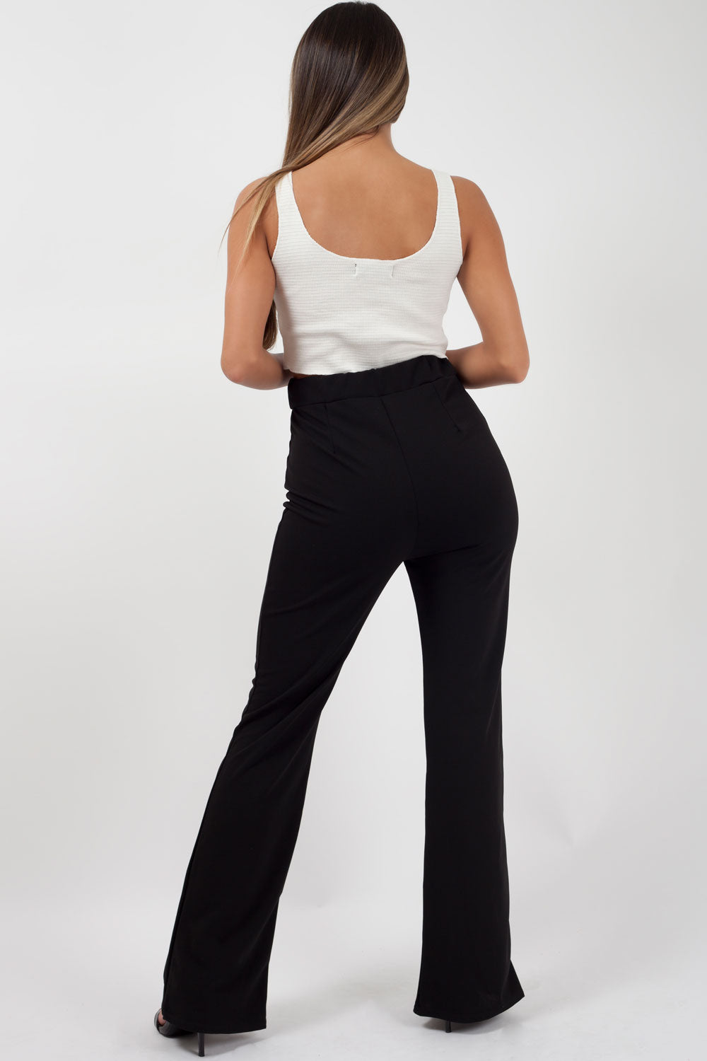 black high waisted split front trousers