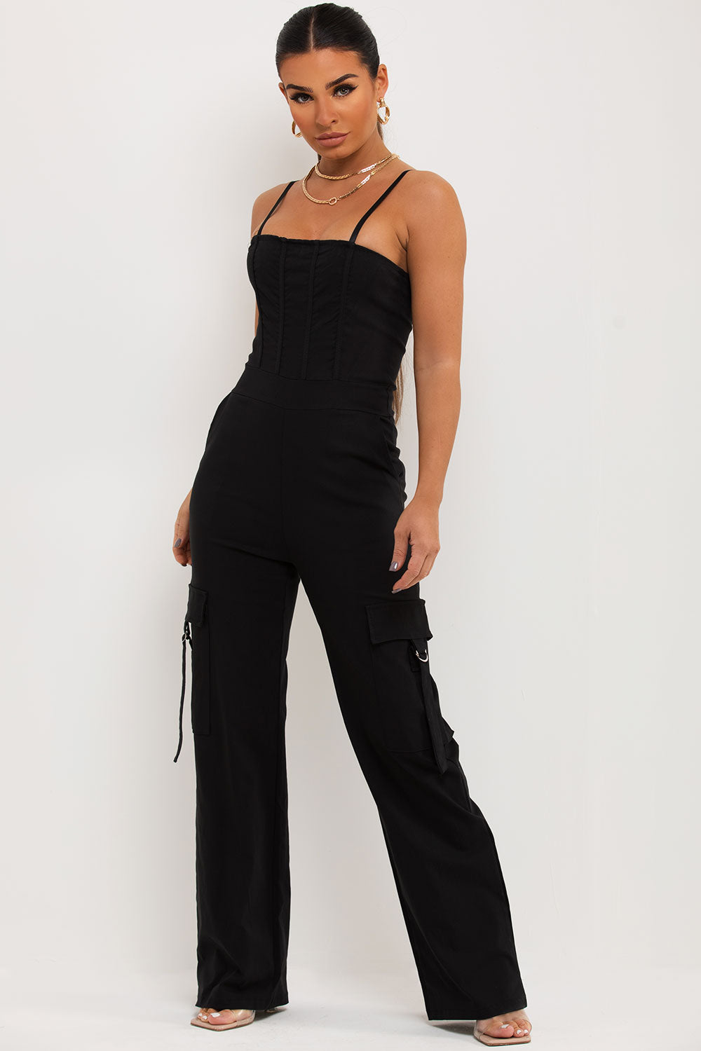 wide leg cargo jumpsuit