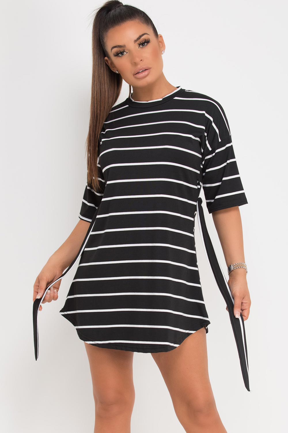 stripe t shirt dress black