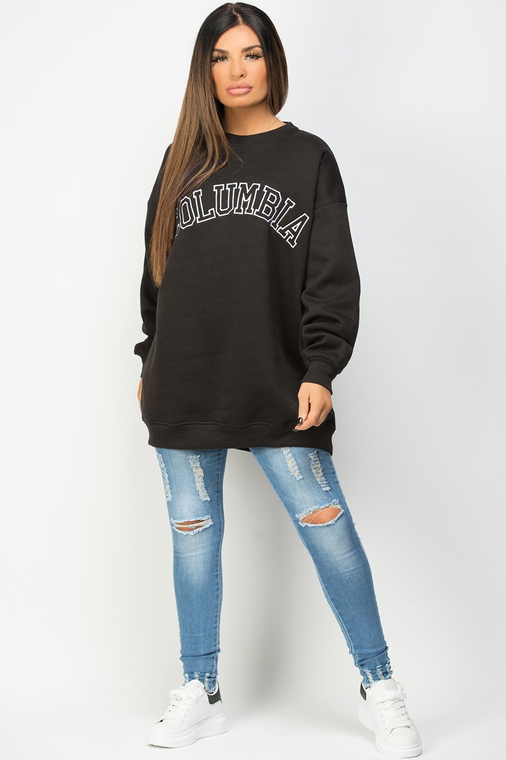 black sweatshirt with columbia embroidery