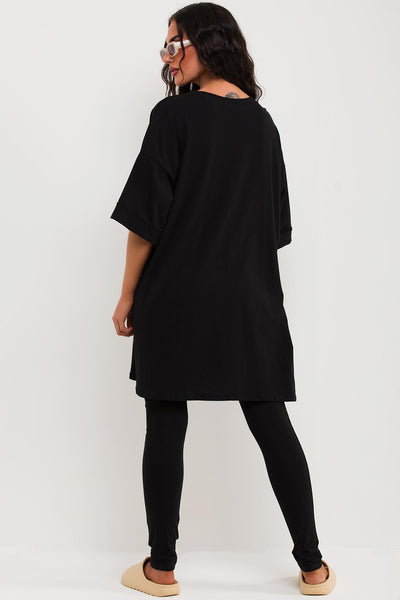 Women's Oversized T Shirt And Leggings Co Ord Black –