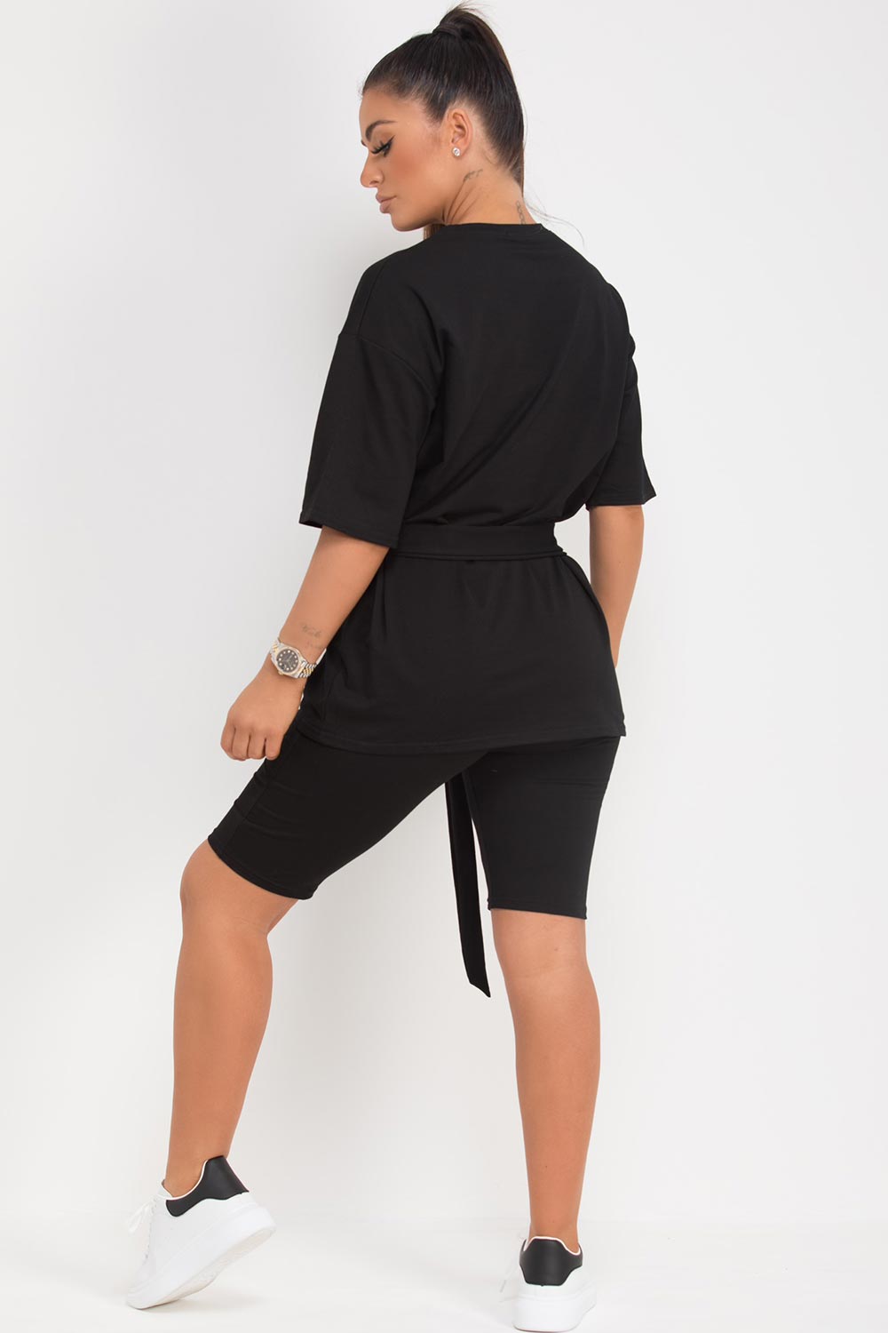 black diamante wings t shirt cycling shorts set