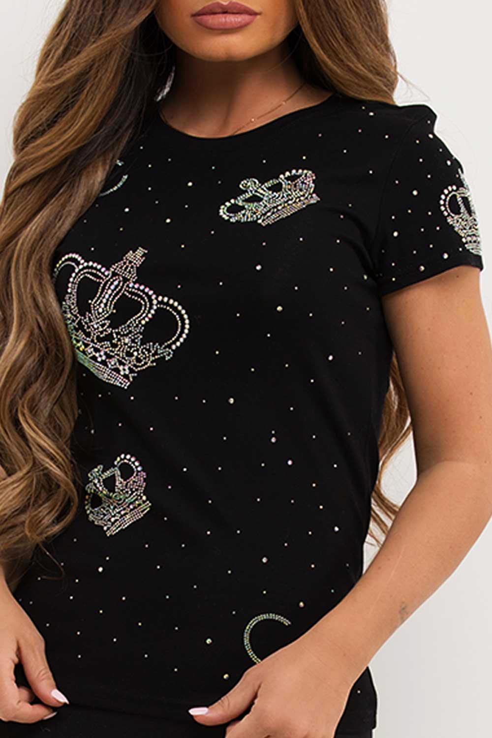 womens diamante crown t shirt uk
