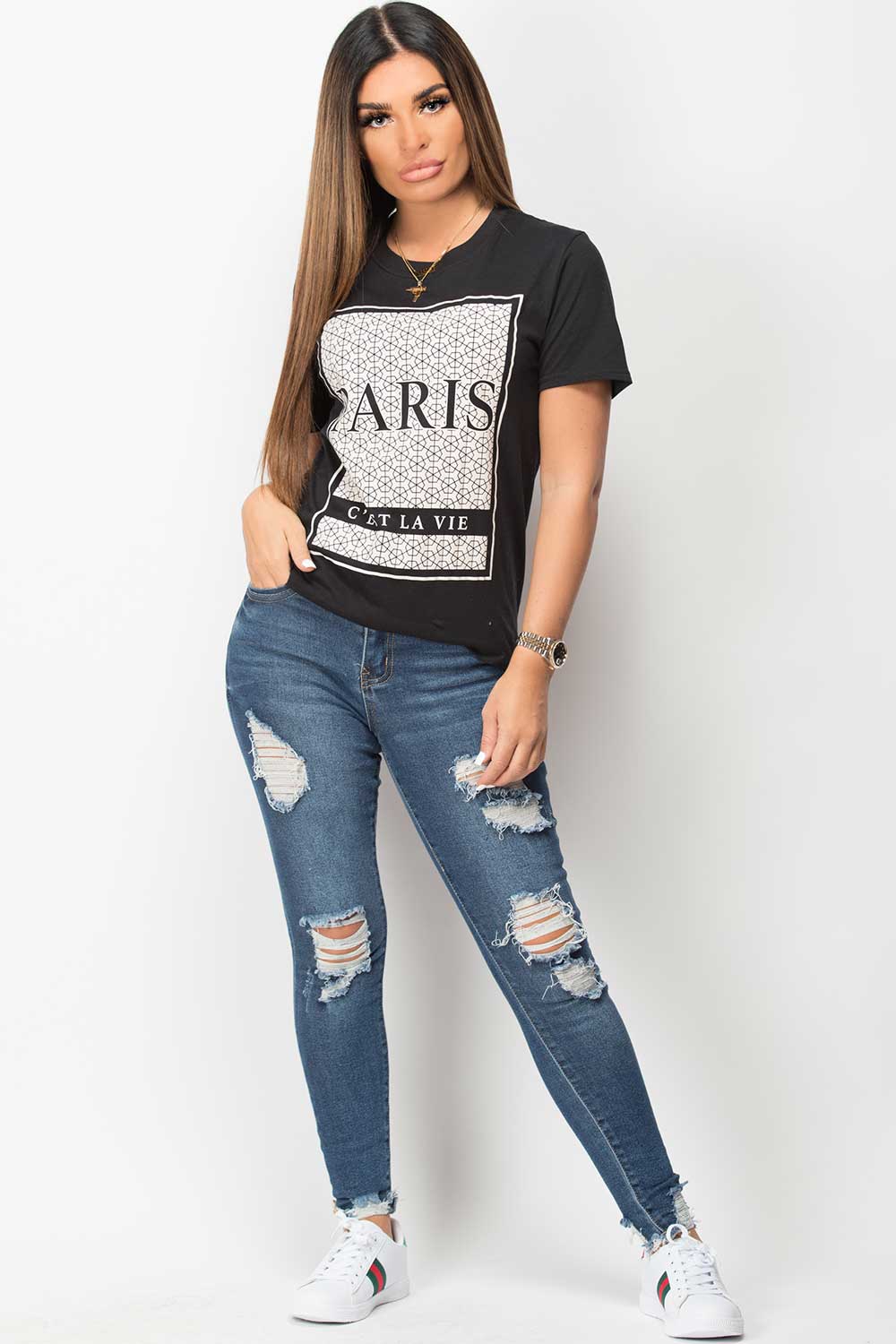 paris c'est la vie printed t shirt black