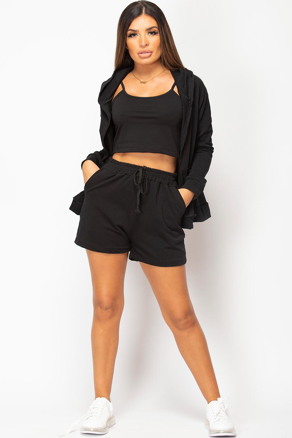black three piece hooded loungewear set