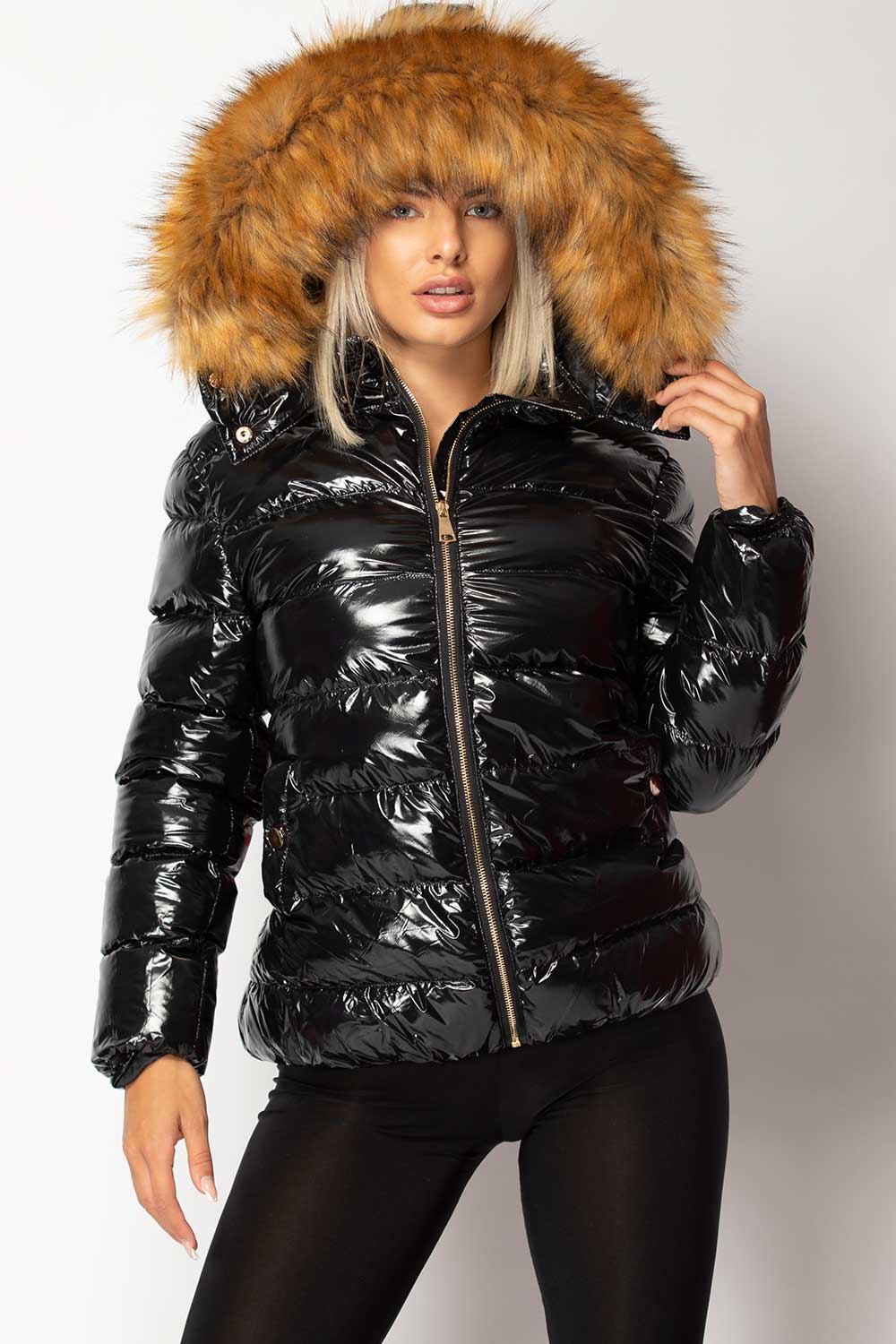 shiny puffer jacket womens