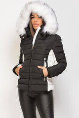 white fur hood puffer jacket womens uk 
