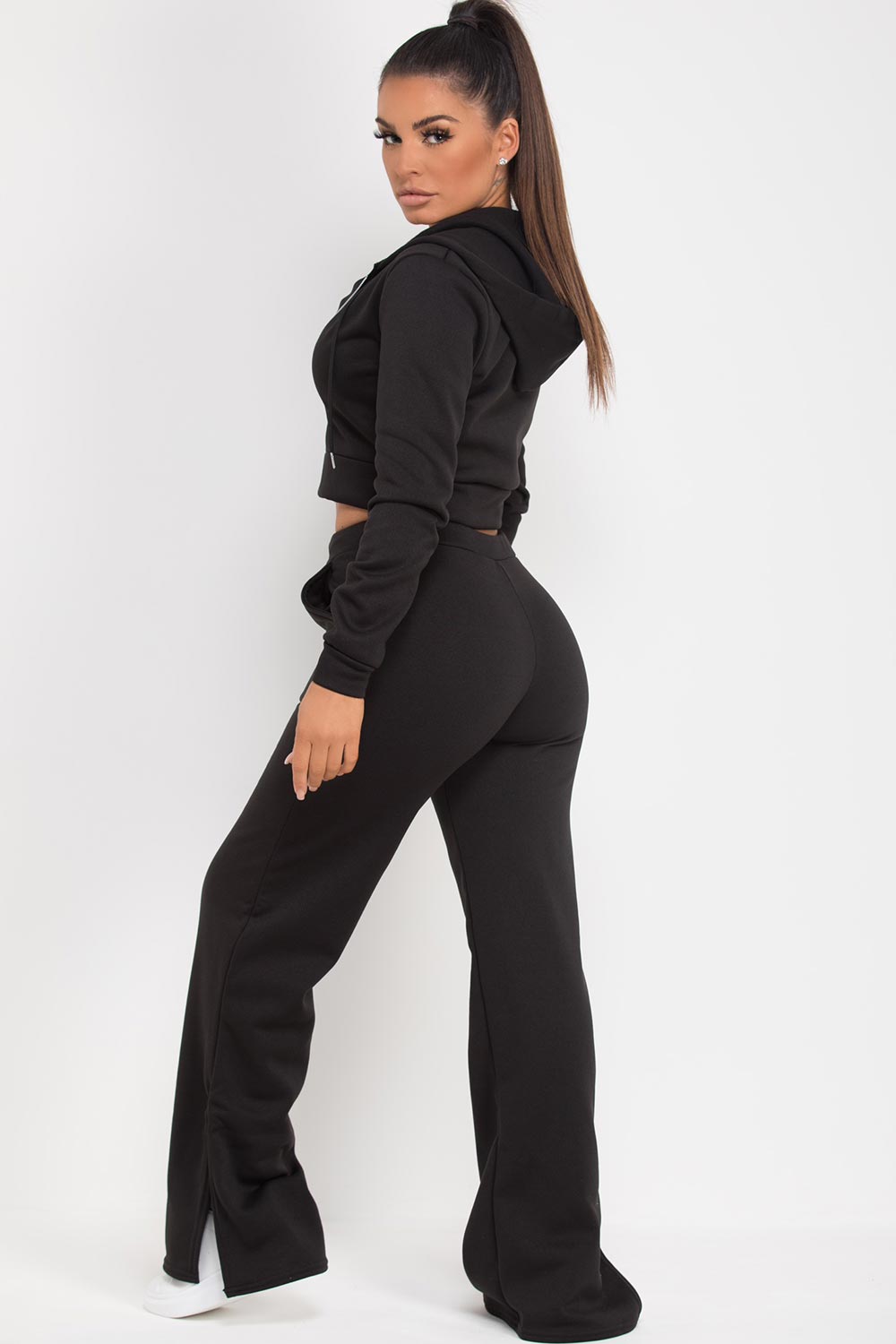 crop hoodie and wide leg joggers loungewear set