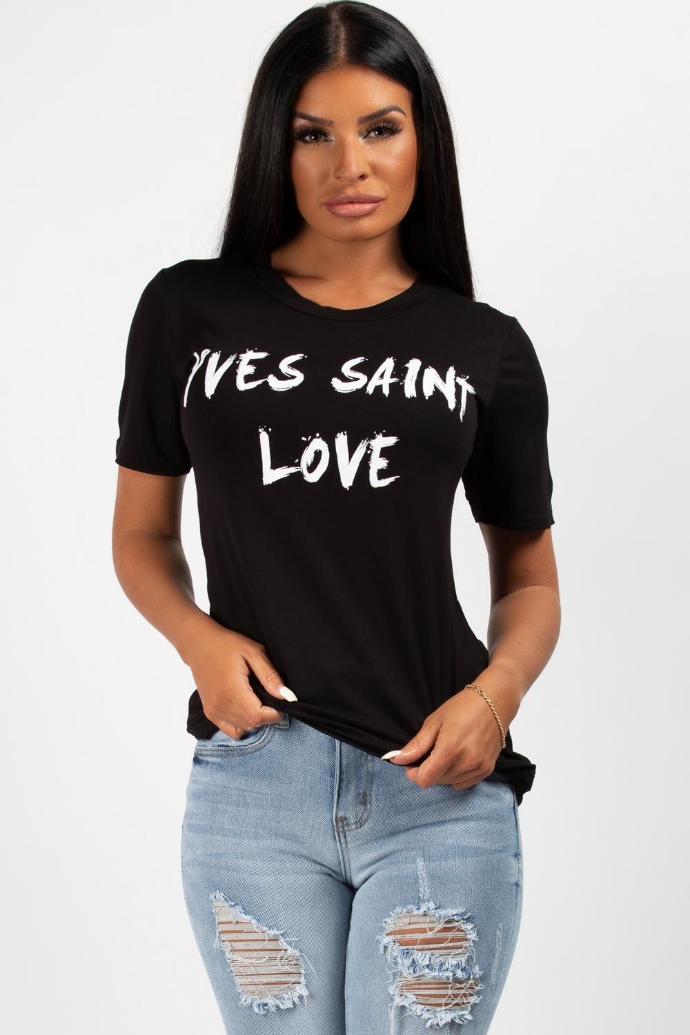 Yves Saint Love Slogan T-Shirt White