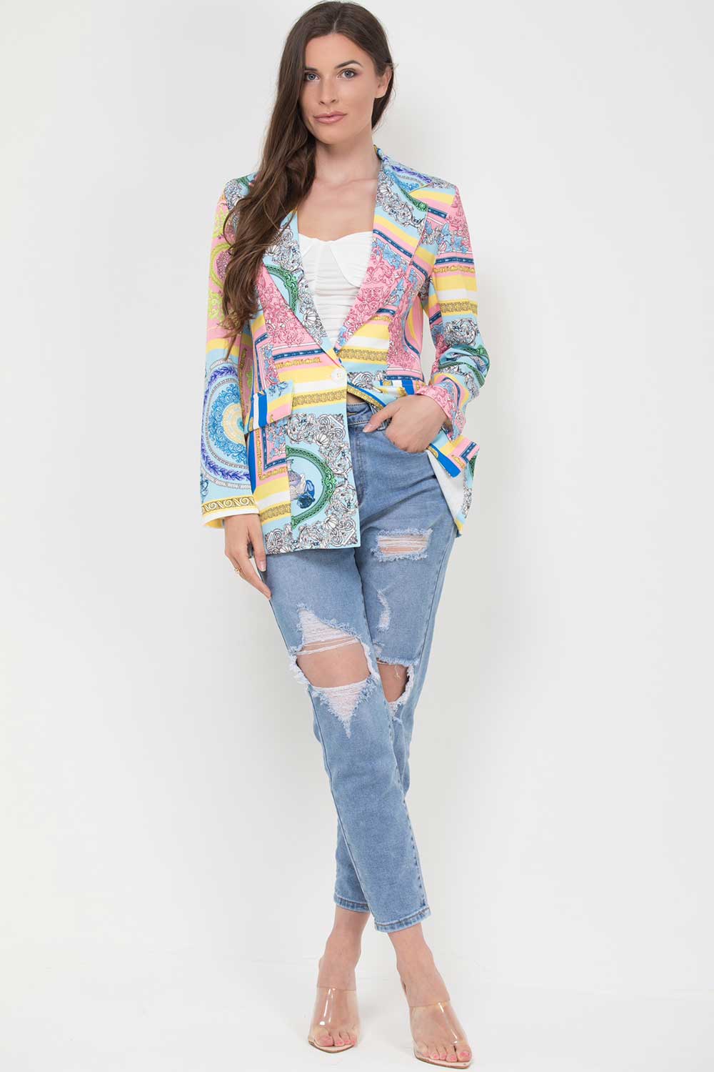 womens scarf print blazer jacket