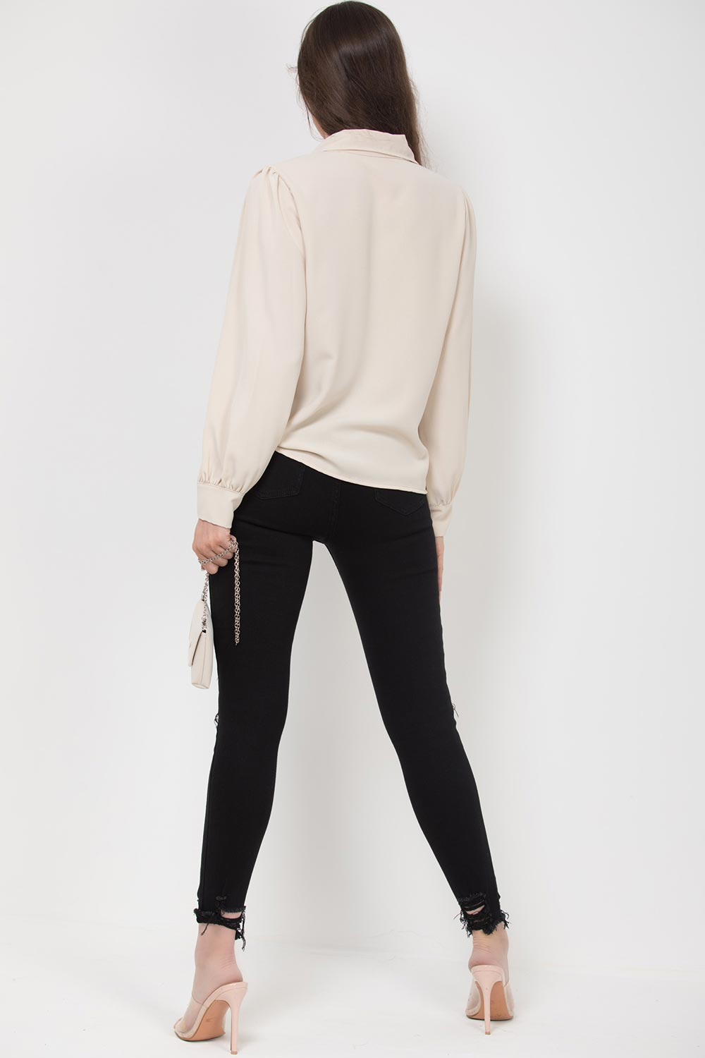 long sleeve blouse with matching bag