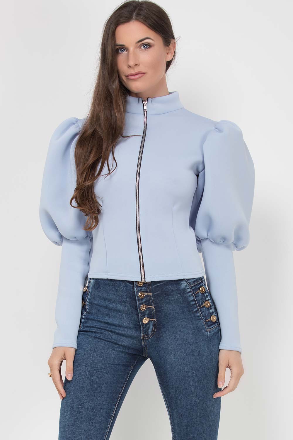 puff sleeve scuba jacket