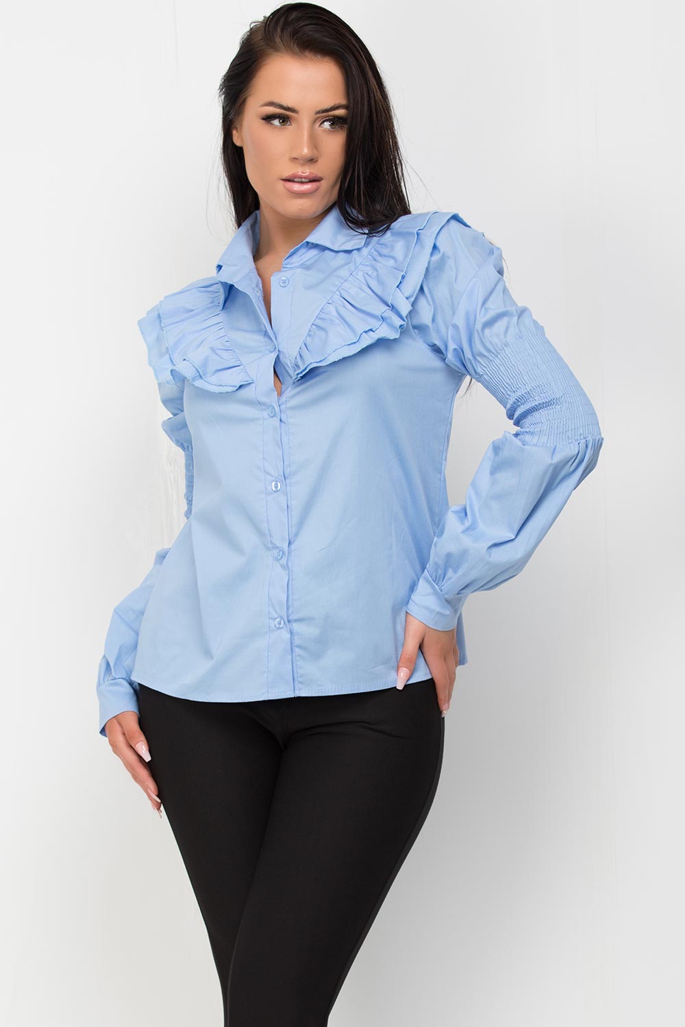 frill shoulder long sleeve shirt blouse