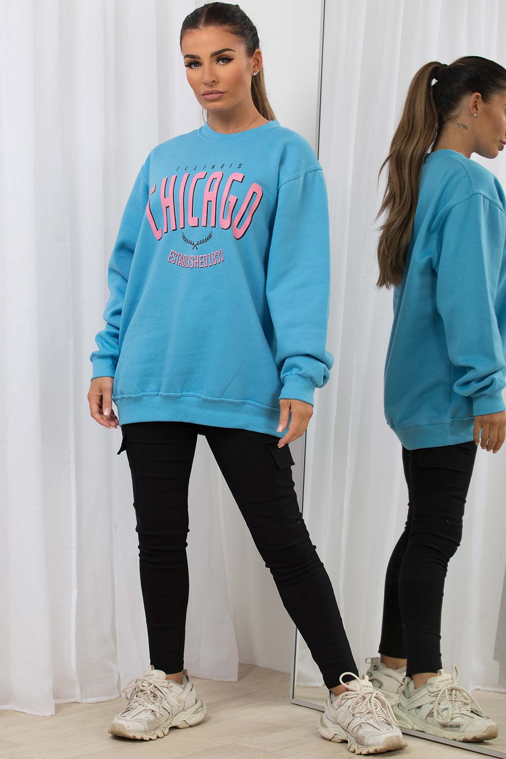 womens sweatshirt with chicago slogan