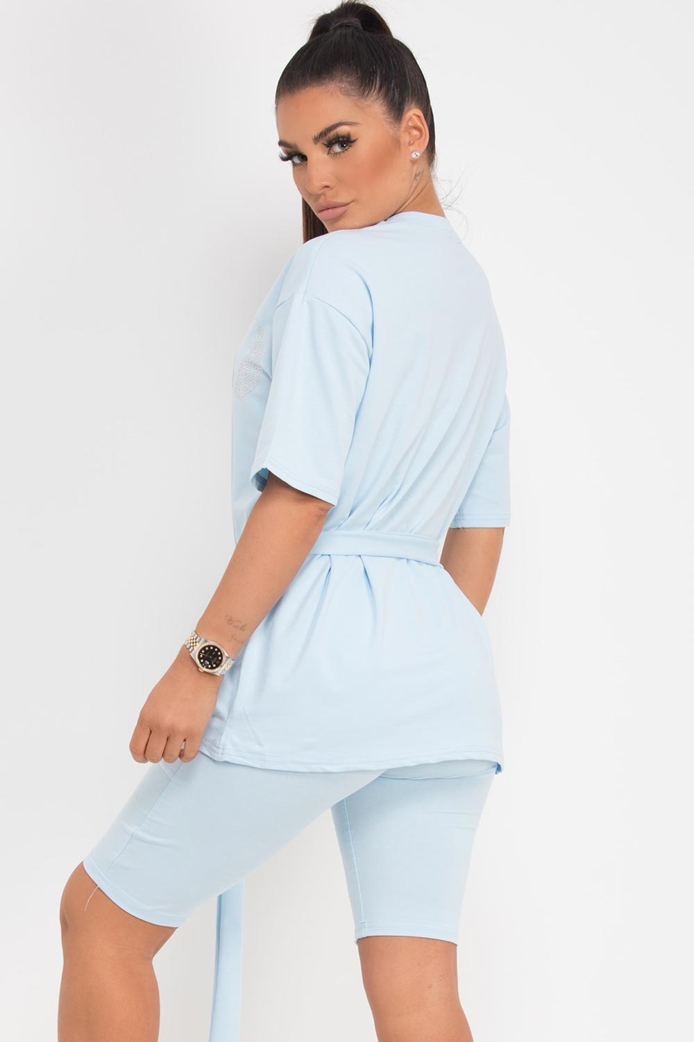 utility belt t shirt and cycling shorts set sky blue