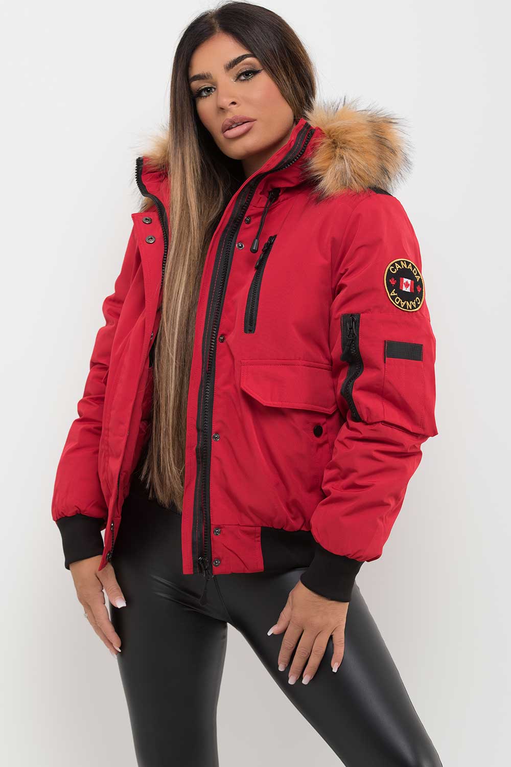 canada goose womens bomber jacket with fur hood sale