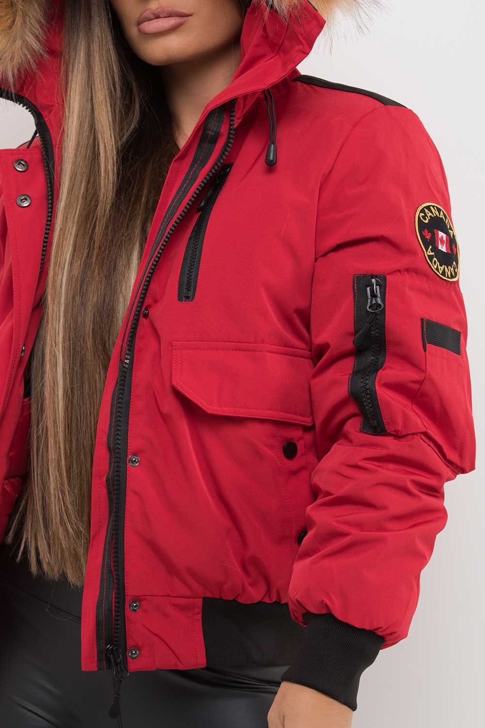 womens zavetti canada bomber jacket with faux fur hood