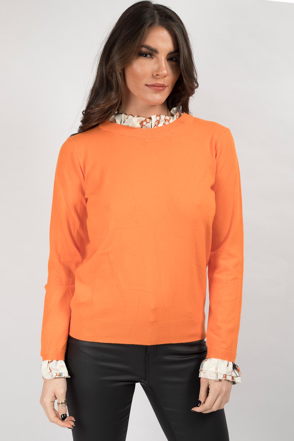 Scarf Print Frill Detail Dressy Jumper