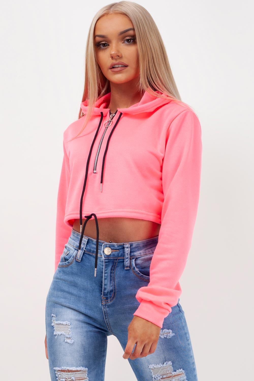 neon pink oversized crop hoodie styledup fashion