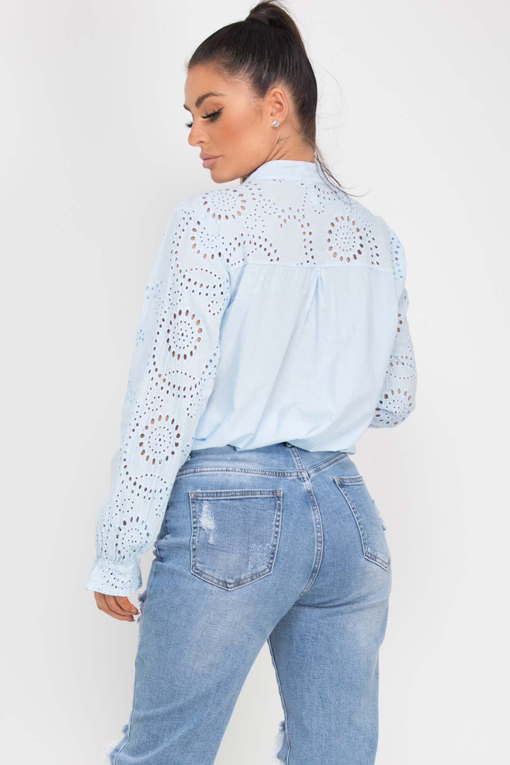 sky blue broderie anglaise top