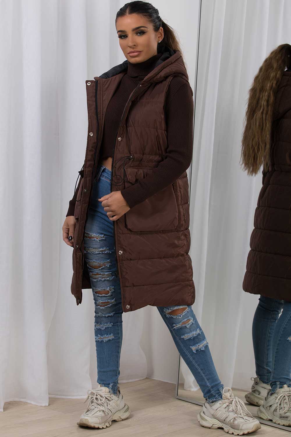 longline gilet brown