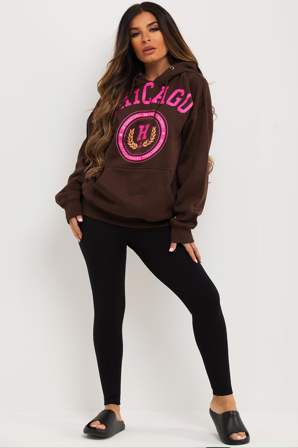 oversized hooded sweatshirt chicago print