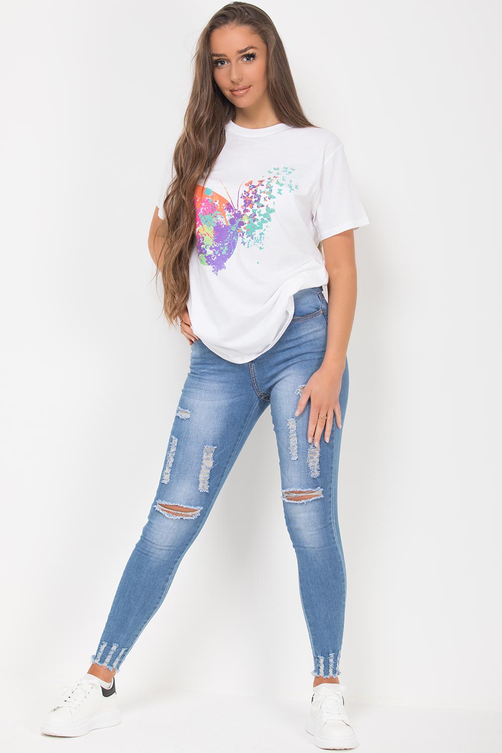 white butterfly print t shirt top womens uk
