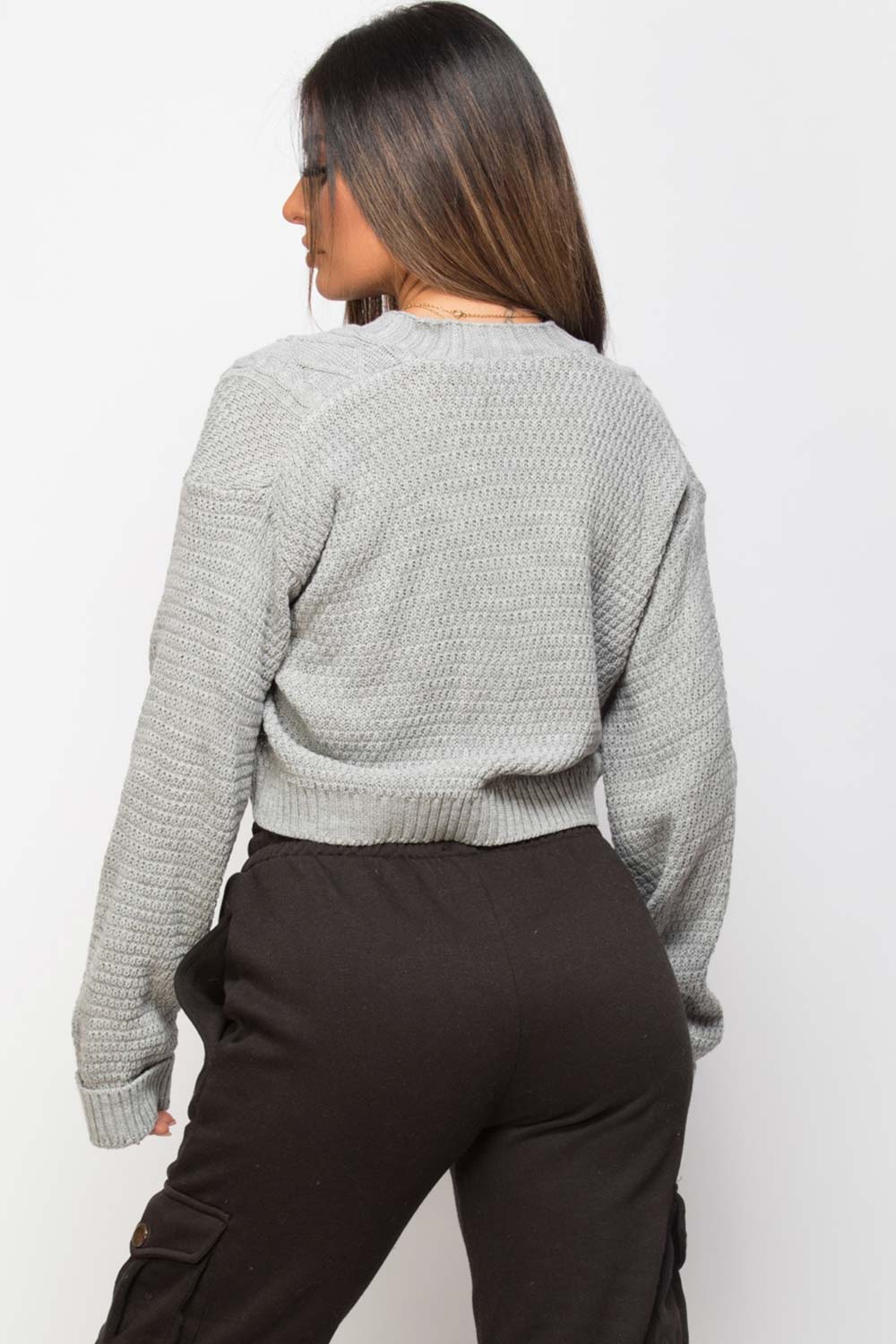 cable knit crop cardigan grey