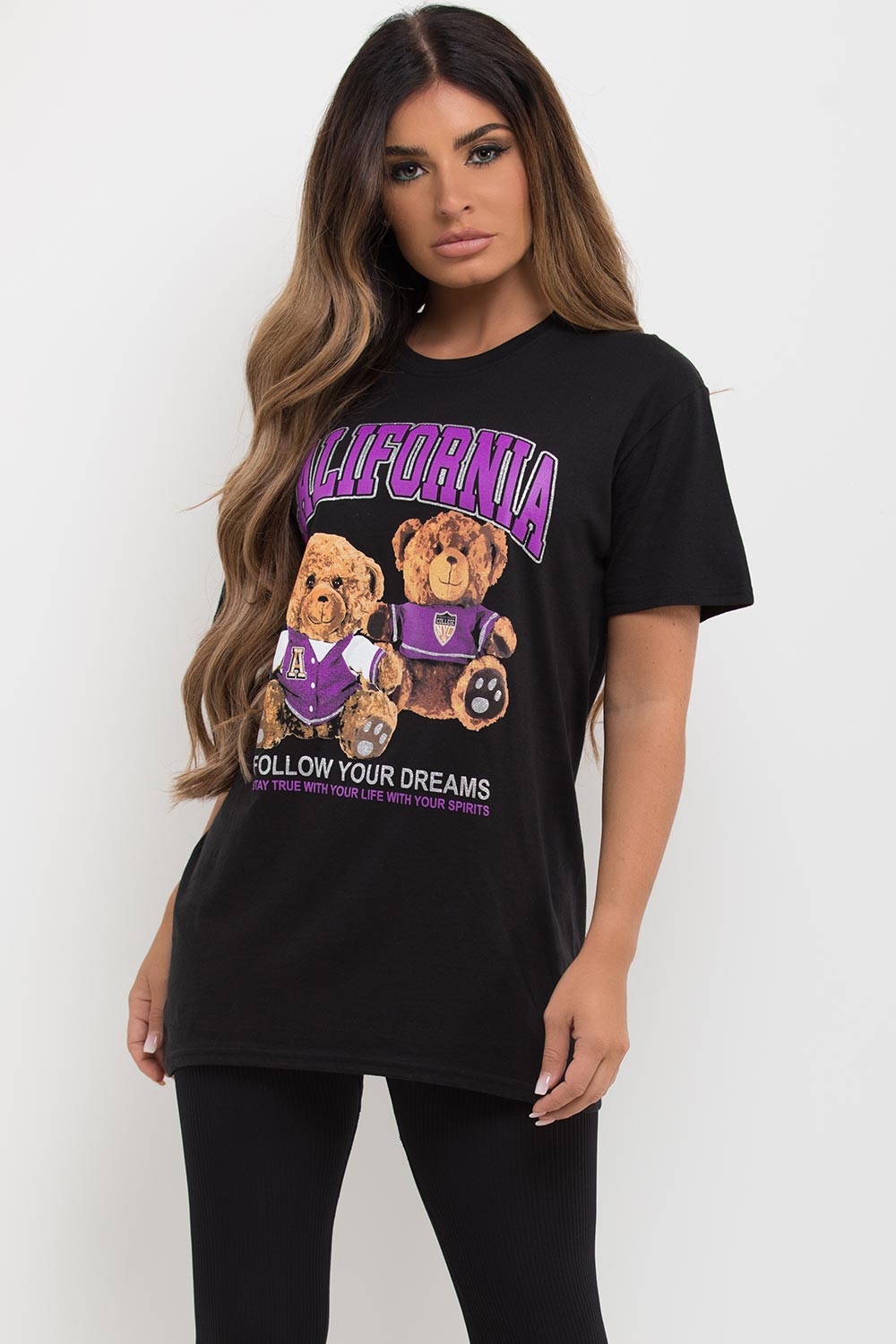 teddy bear graphic t shirt black