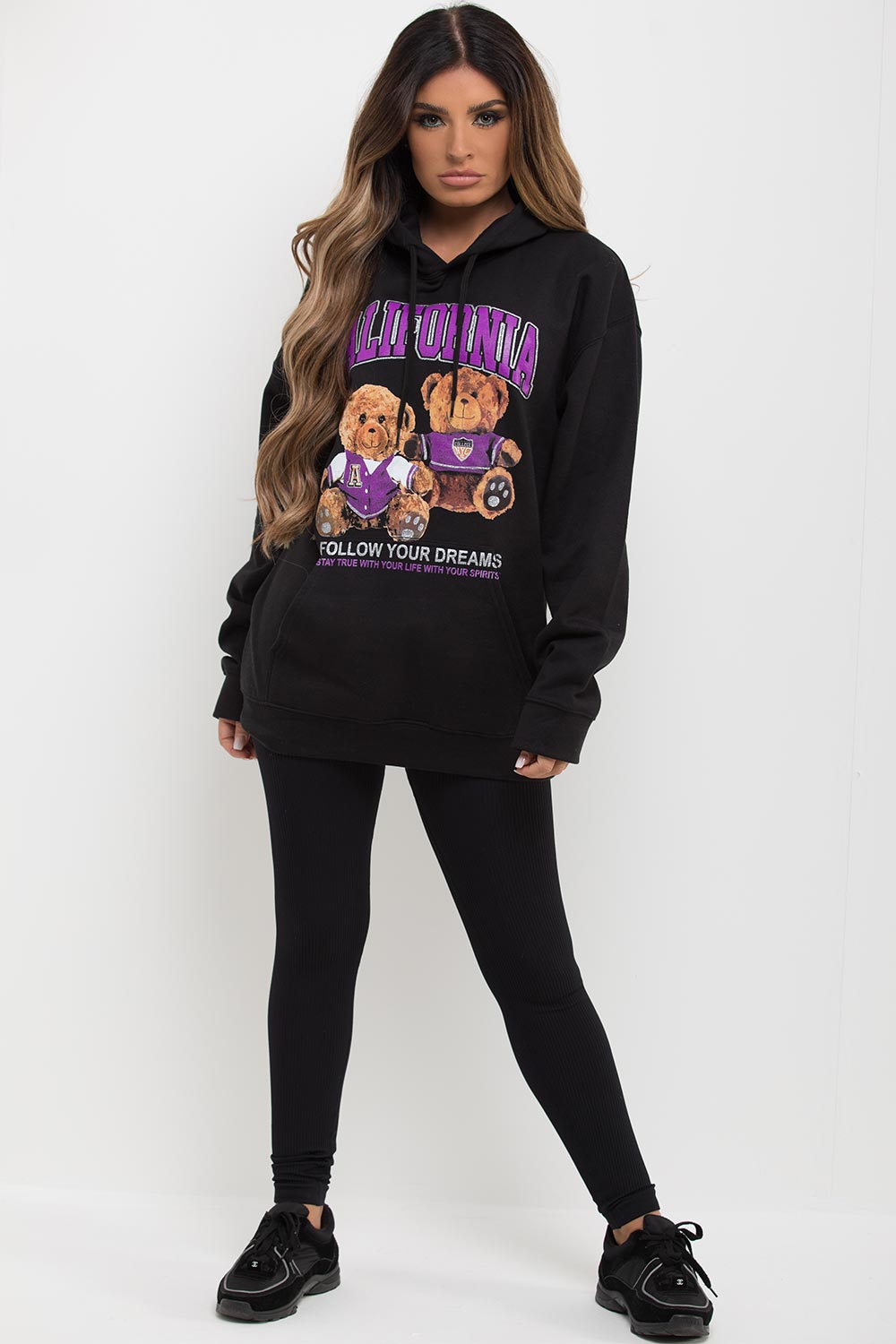 womens black oversized teddy bear hoodie sale