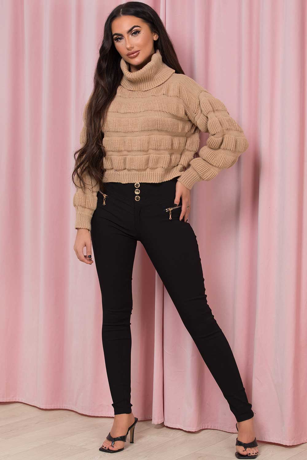 roll neck bubble knit jumper