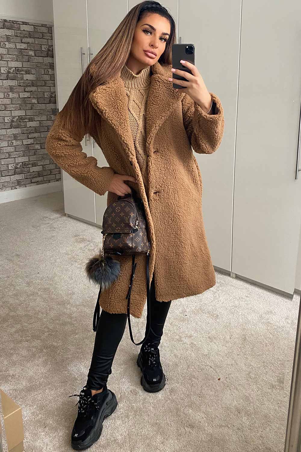 camel teddy bear coat womens