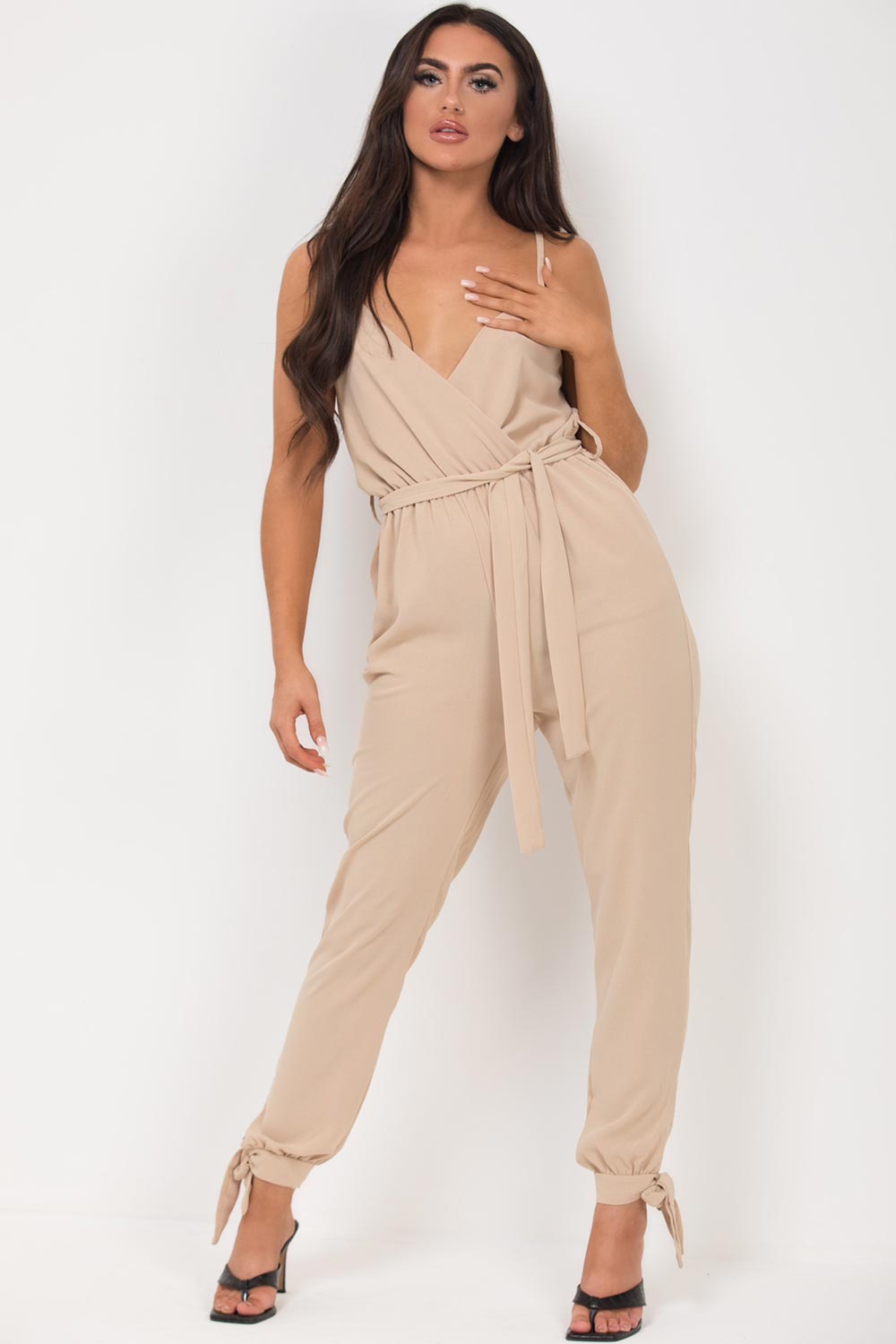 cami strap petite jumpsuit stone