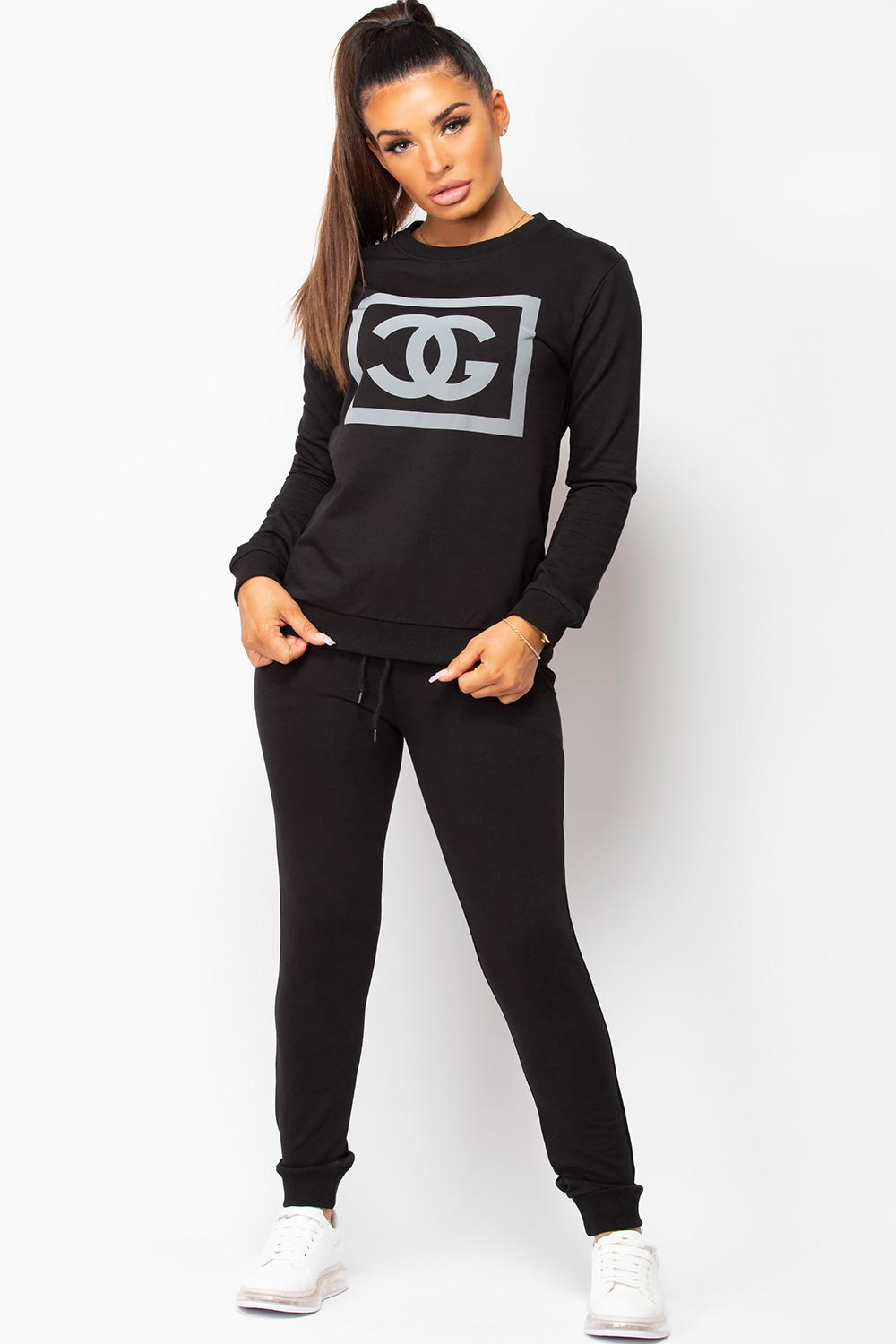 black reflective cg slogan womens tracksuit uk