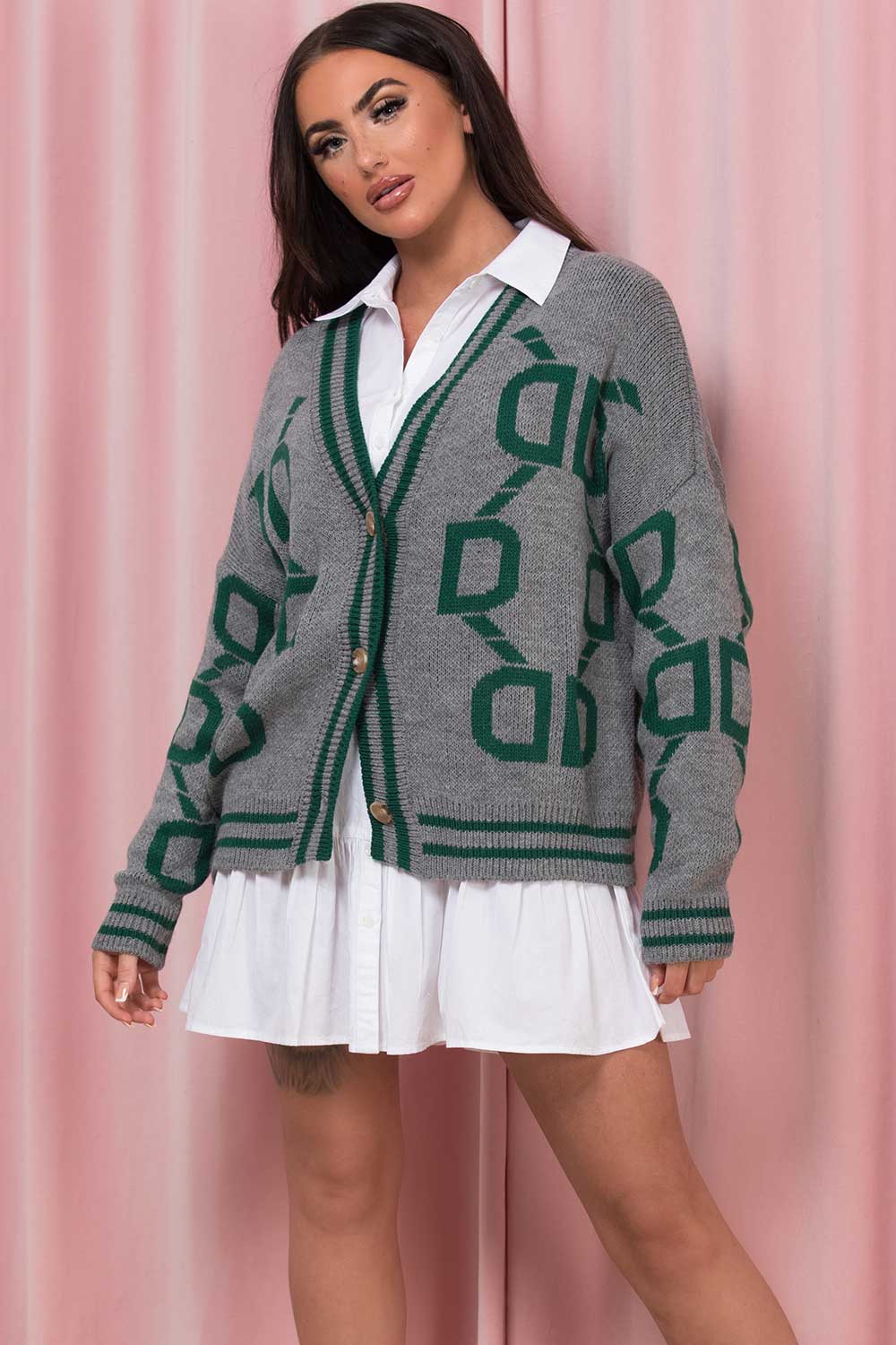 knitted cardigan with chain print