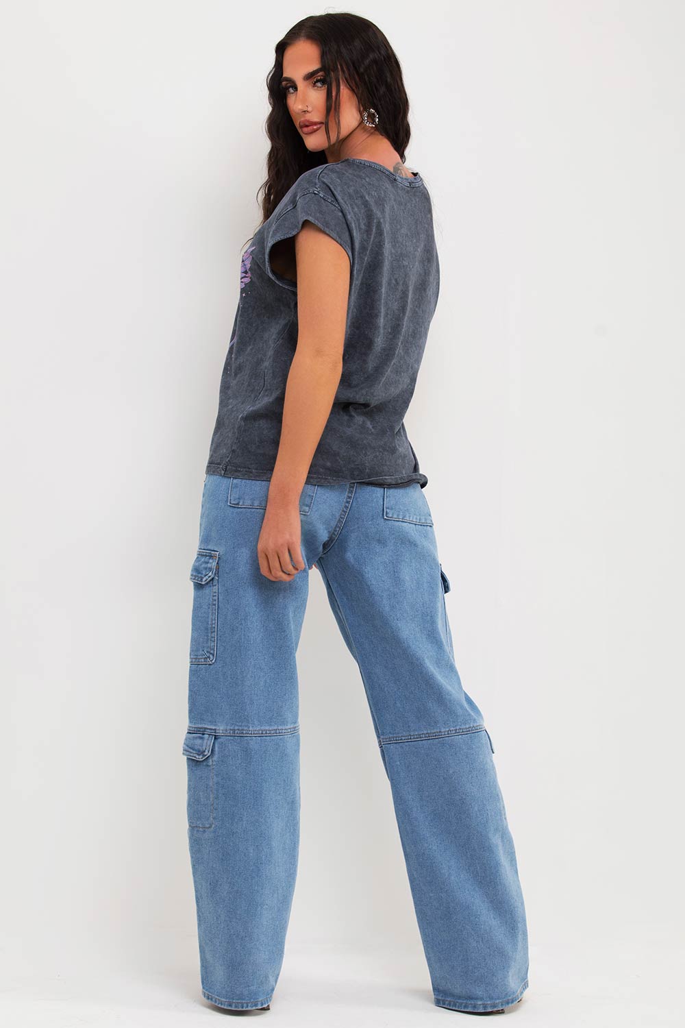 acid wash t shirt with graphic print