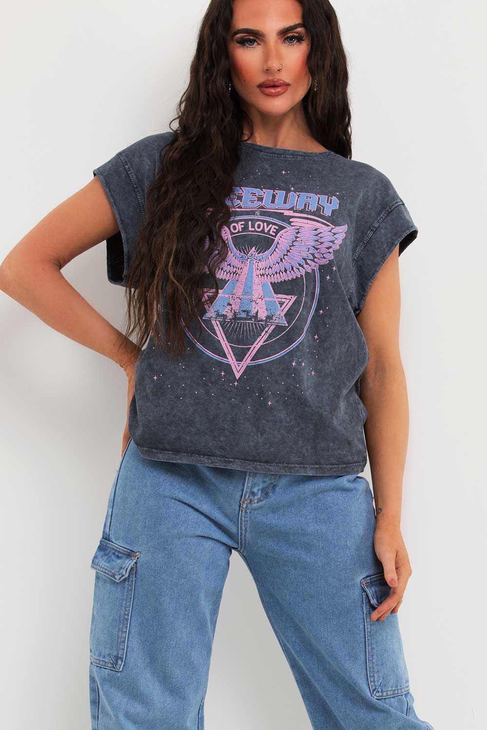 charcoal grey acid wash t shirt womens
