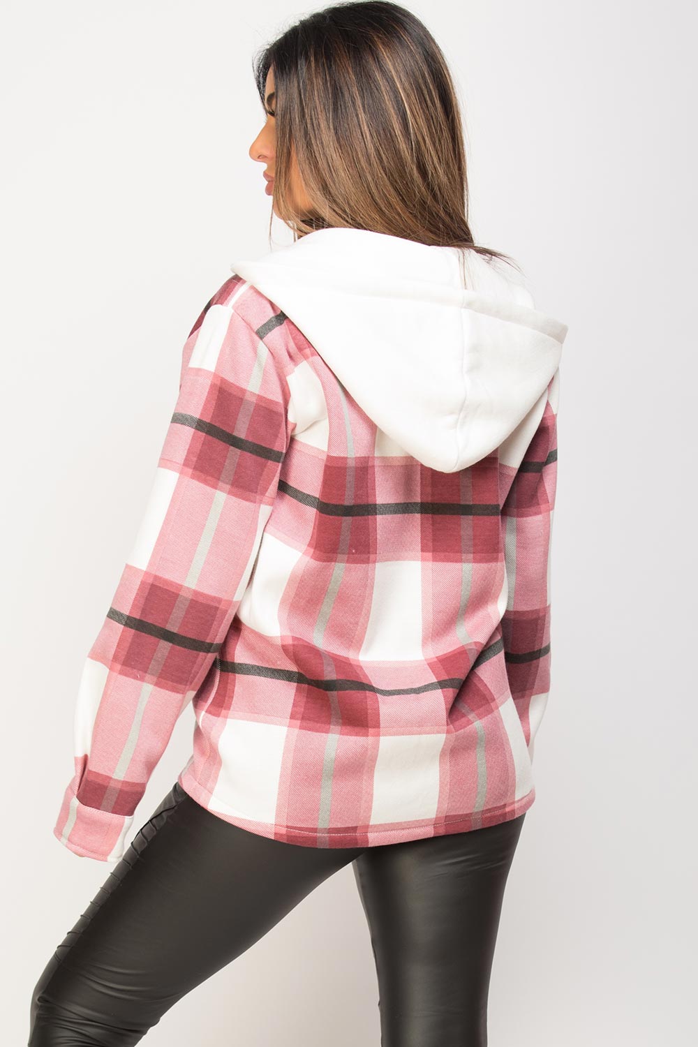 check shacket with hood