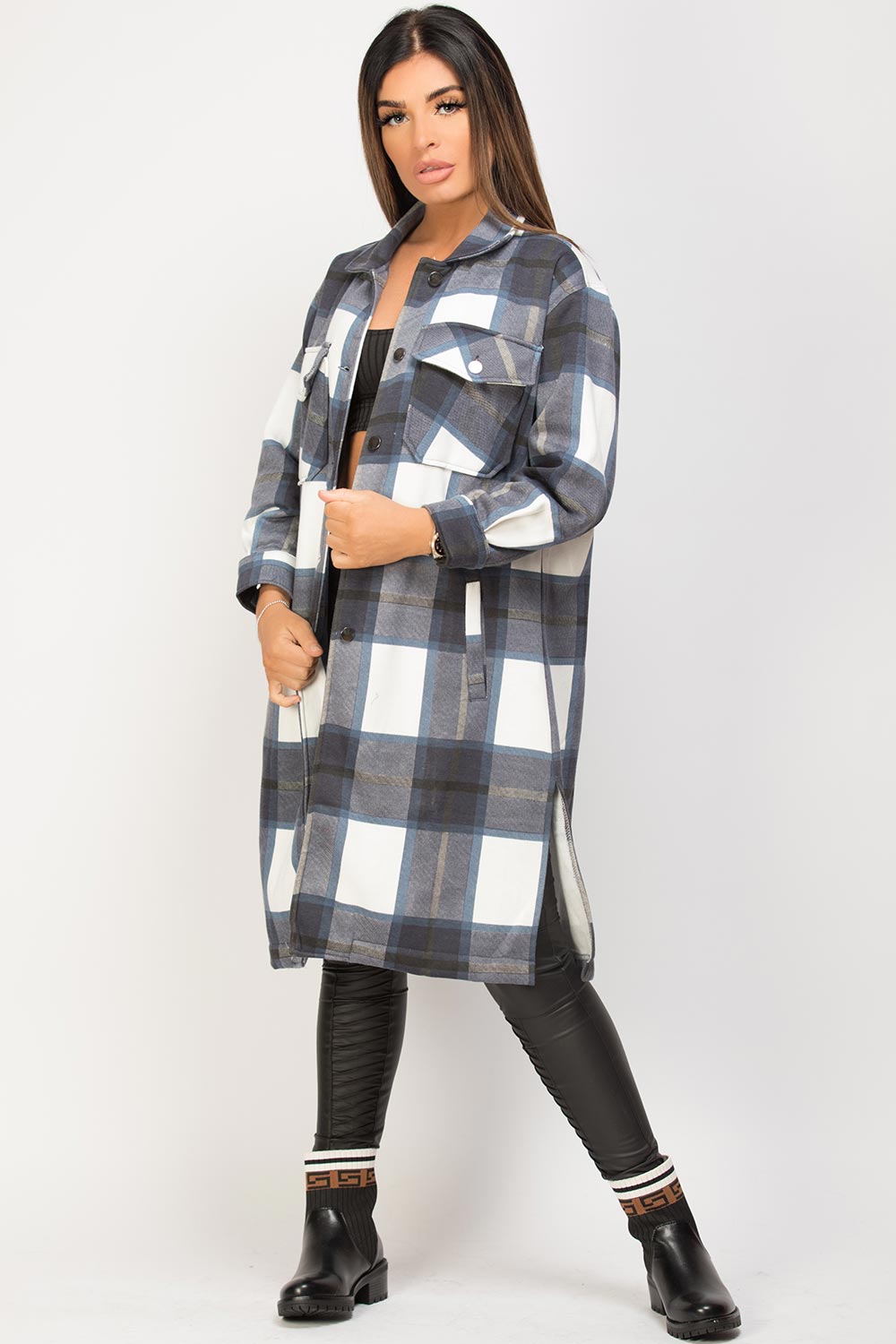 womens longline shacket navy