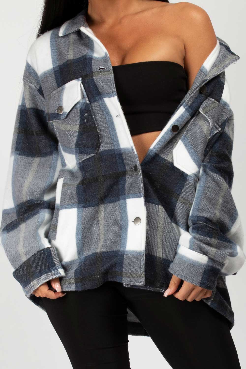 navy check shacket