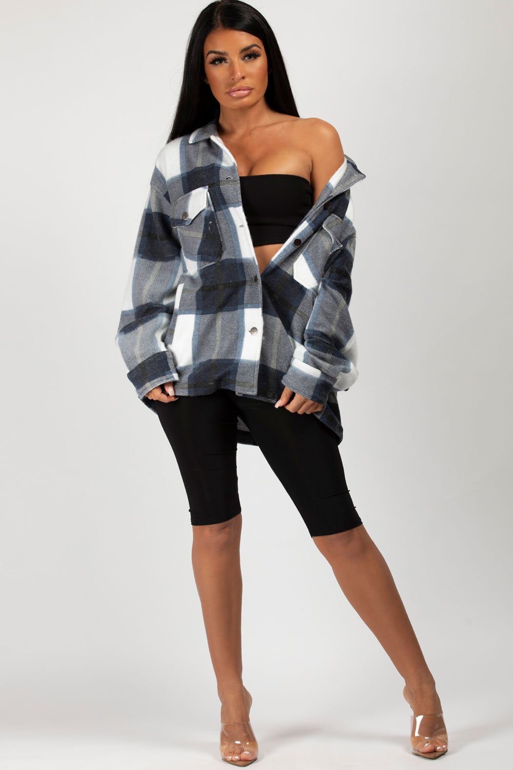 navy check shirt jacket womens