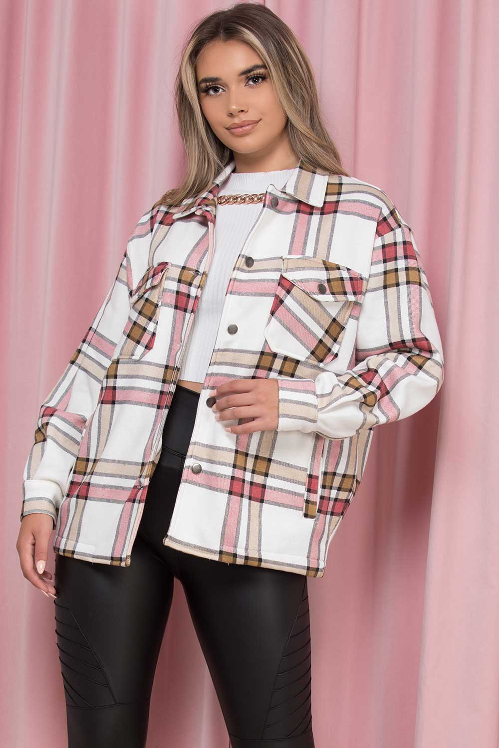 womens shacket stone check